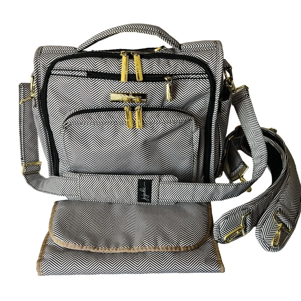 Jujube Diaper Bag, Shoulder/ Backpack/ Carry All, Black & Gray Herringbone